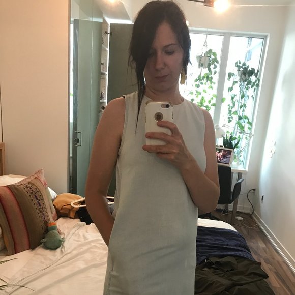 Wilfred Free Denim Midi Dress with Pockets - Picture 1 of 6